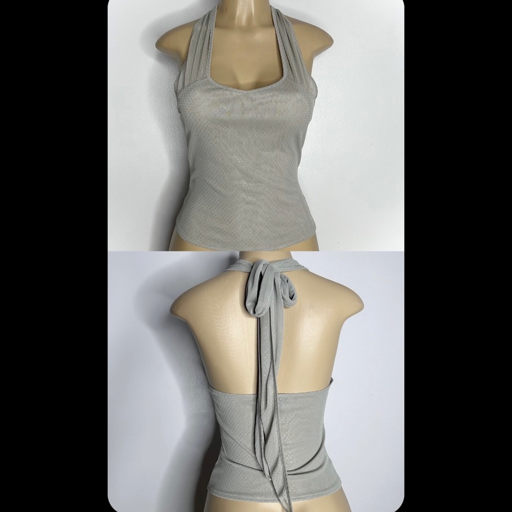 Vintage Express Green Grey Halter Sequin Top